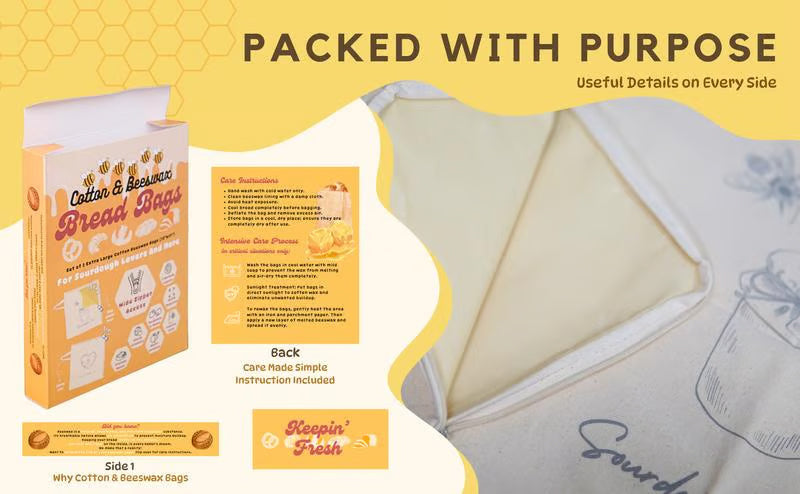🍞Wide Zipper Access Cotton & Beeswax Bread Bags for Sourdough✨
