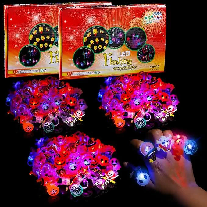 🔥 Halloween 50Pcs LED glowing ring(Featuring 18 creepy-cute shapes)