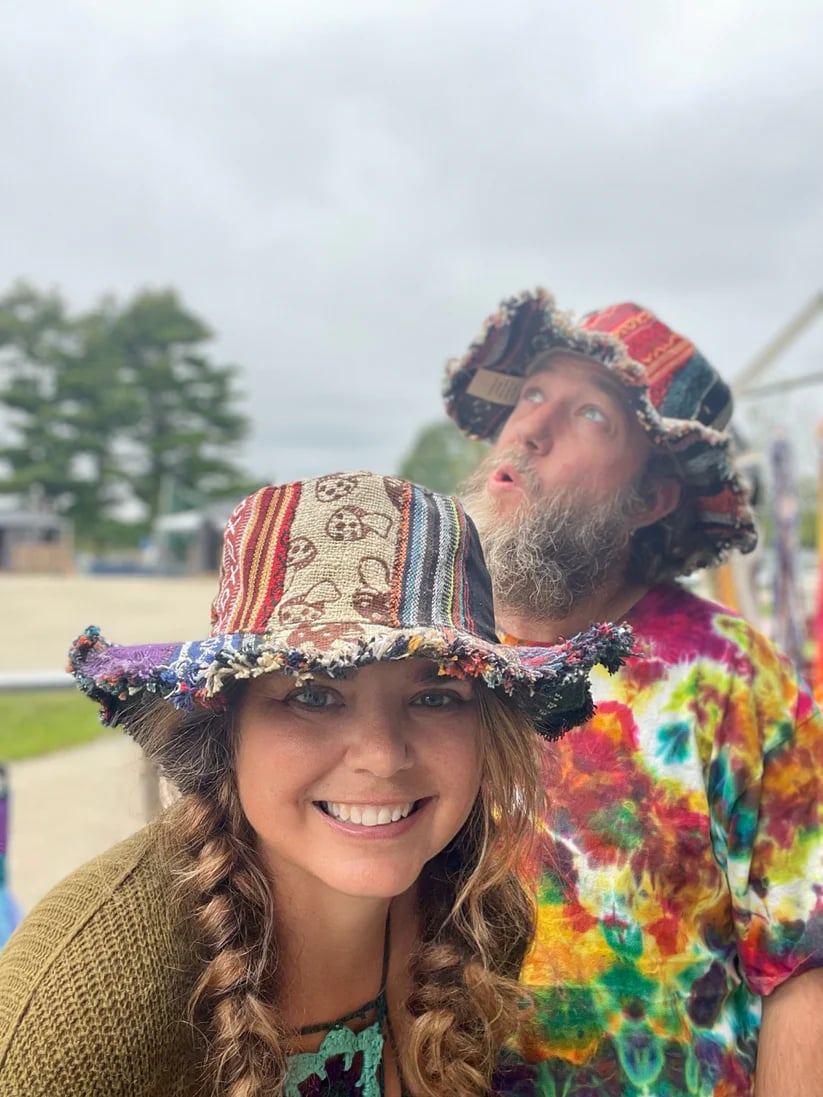 đŠPatchwork Multicolored Mushroom Hemp Hat with Hidden Pocket Fedorahats