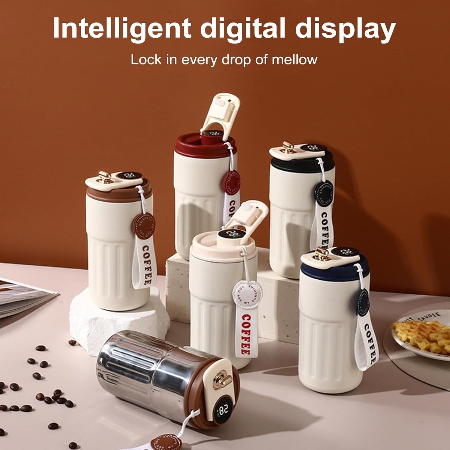 🎁🎁Christmas gift🎁450ml Stainless Steel Travel Mug with Temperature Display - Vacuum Insulated Bottle