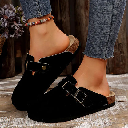 Women's Comfortable Slippers Suede Leather Cork Footbed