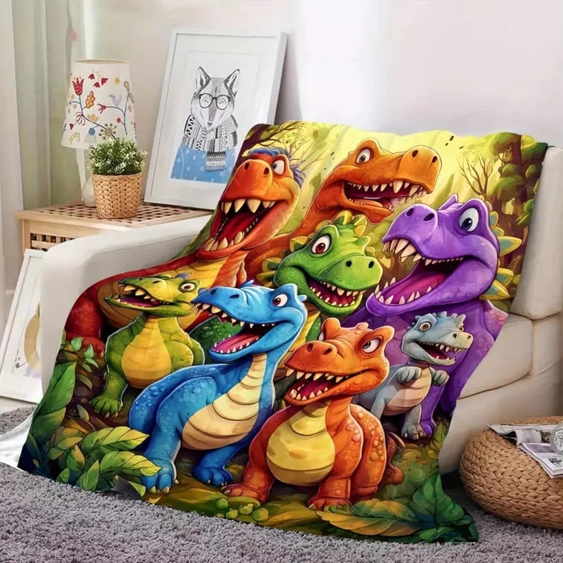🎁Cute Smiling Dinosaurs HD Digital Print Flannel