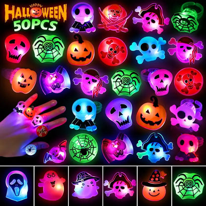 🔥 Halloween 50Pcs LED glowing ring(Featuring 18 creepy-cute shapes)