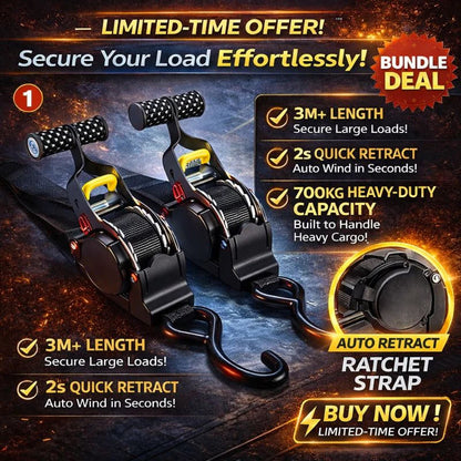Tiktrove Auto-Retract Tie-Down Ratchet Straps