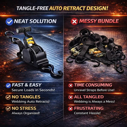 Tiktrove Auto-Retract Tie-Down Ratchet Straps