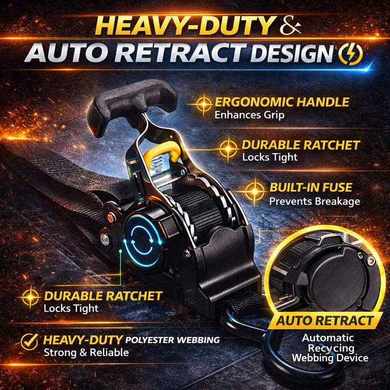 Tiktrove Auto-Retract Tie-Down Ratchet Straps