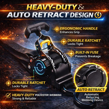 Tiktrove Auto-Retract Tie-Down Ratchet Straps