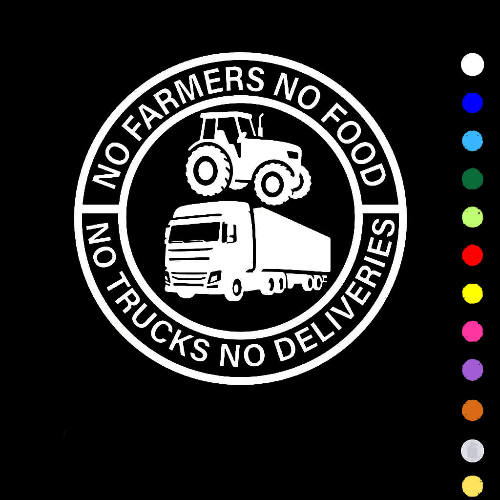 🔥No Farmers No Food No Trucks No Deliveries Vinyl Sticker – 140mm Decal(2 pcs)