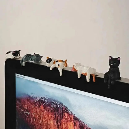 ⏰🔥 Hand-Painted Mini Cat Desk Figurines 😺 Set of 5 Cute Cartoon Kitty Companions