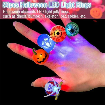🔥 Halloween 50Pcs LED glowing ring(Featuring 18 creepy-cute shapes)