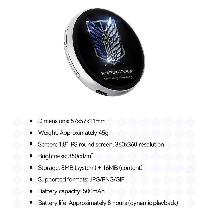 Digital Badge Photo Video GIF Display Screen Pins Pixel Touchscreen Lightweight 500mAh