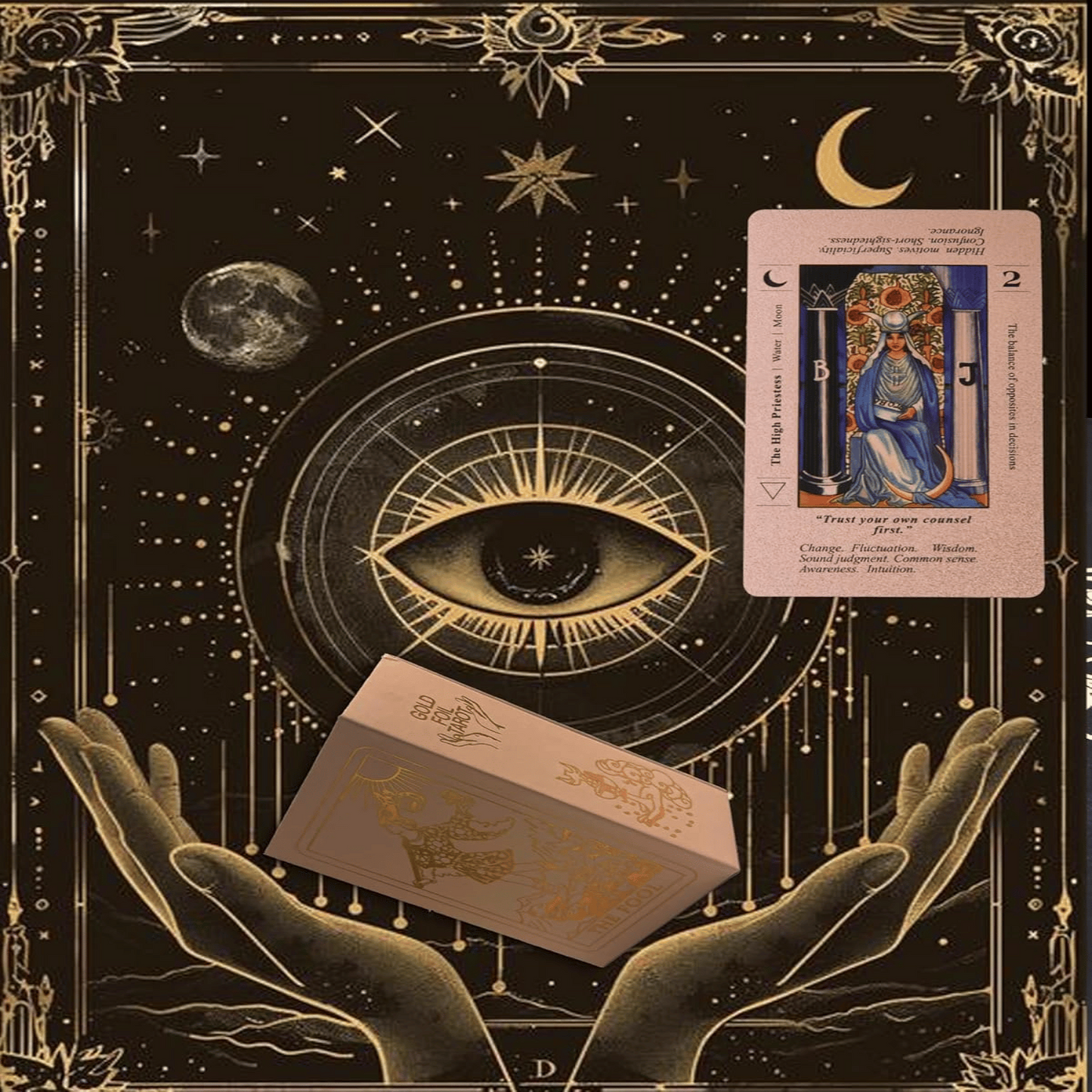 Witchy Cauldron Rose Gold Tarot Cards with Guide Book Includes Chakras Planets Zodiac Signs Elements & Affirmations
