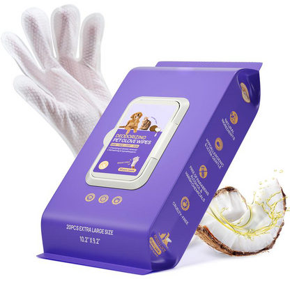 Pet Cleaning Glove Wipes: No-Rinse Waterless Bath (20 Pack)