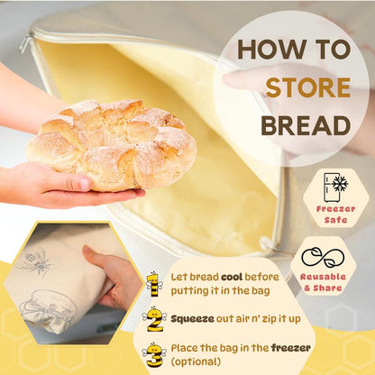 🍞Wide Zipper Access Cotton & Beeswax Bread Bags for Sourdough✨