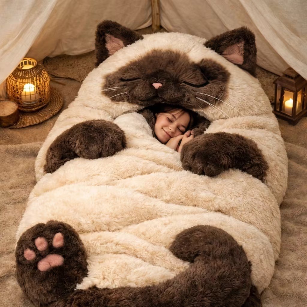 ⏰🐱 Fluffy cat sleeping bagy💤
