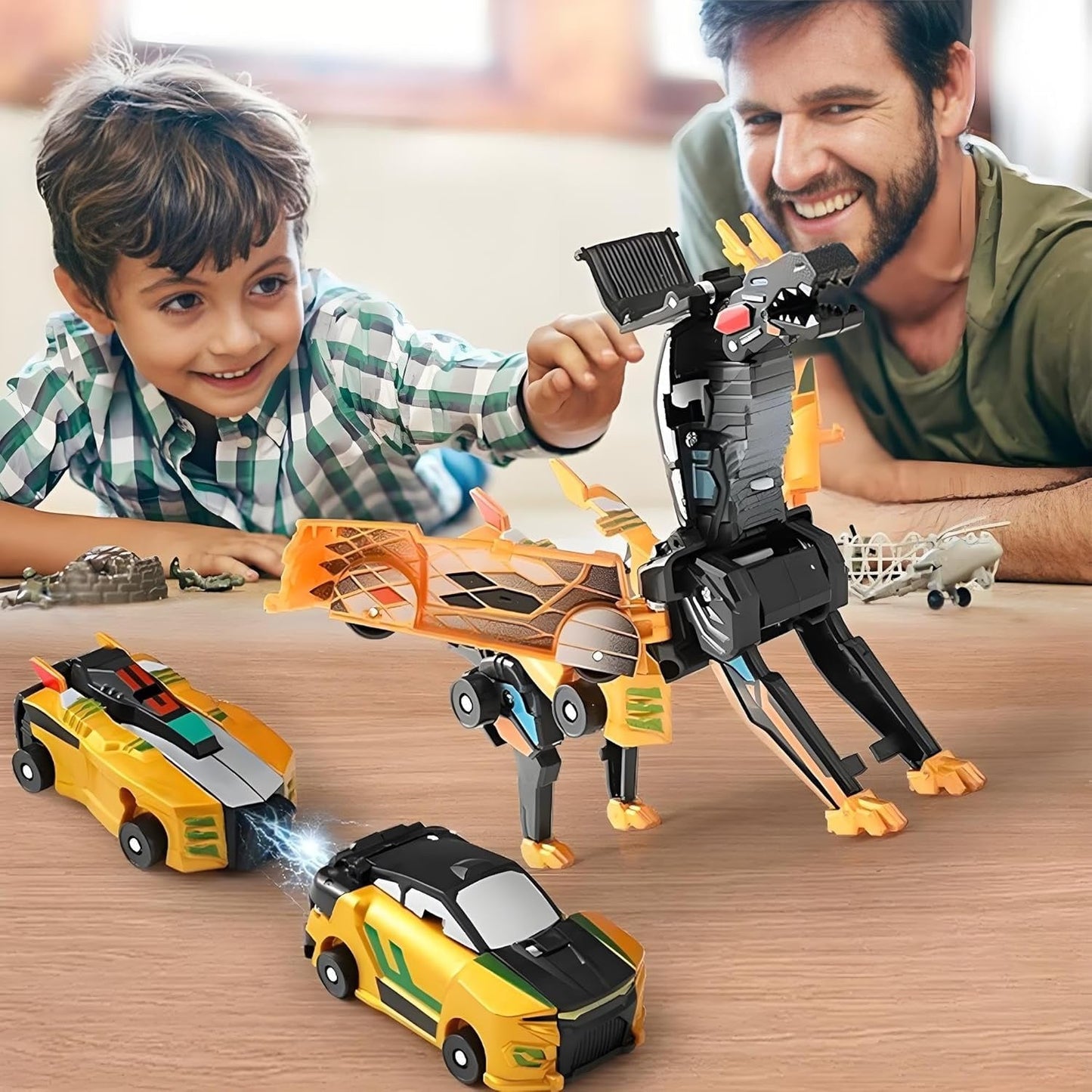 ⛄2-in-1 Transforming Race Car Dinosaur Automatic Transforming Toy