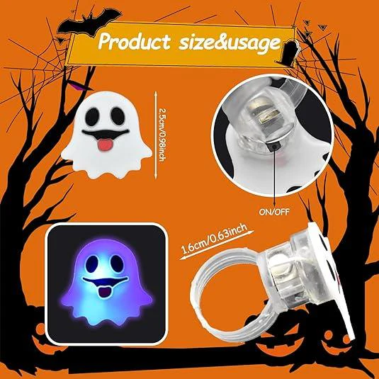 🔥 Halloween 50Pcs LED glowing ring(Featuring 18 creepy-cute shapes)