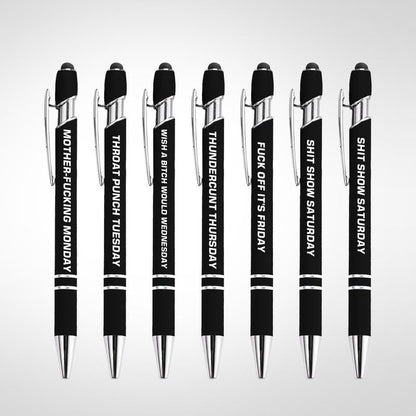 🔥💝Funny Stress-Relief Daily Quotes Metal Ballpoint Pen Set (7 Pcs) | 🎁Office Christmas Gift Exchange
