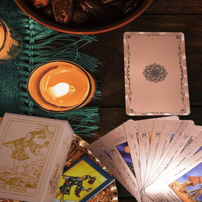 Witchy Cauldron Rose Gold Tarot Cards with Guide Book Includes Chakras Planets Zodiac Signs Elements & Affirmations