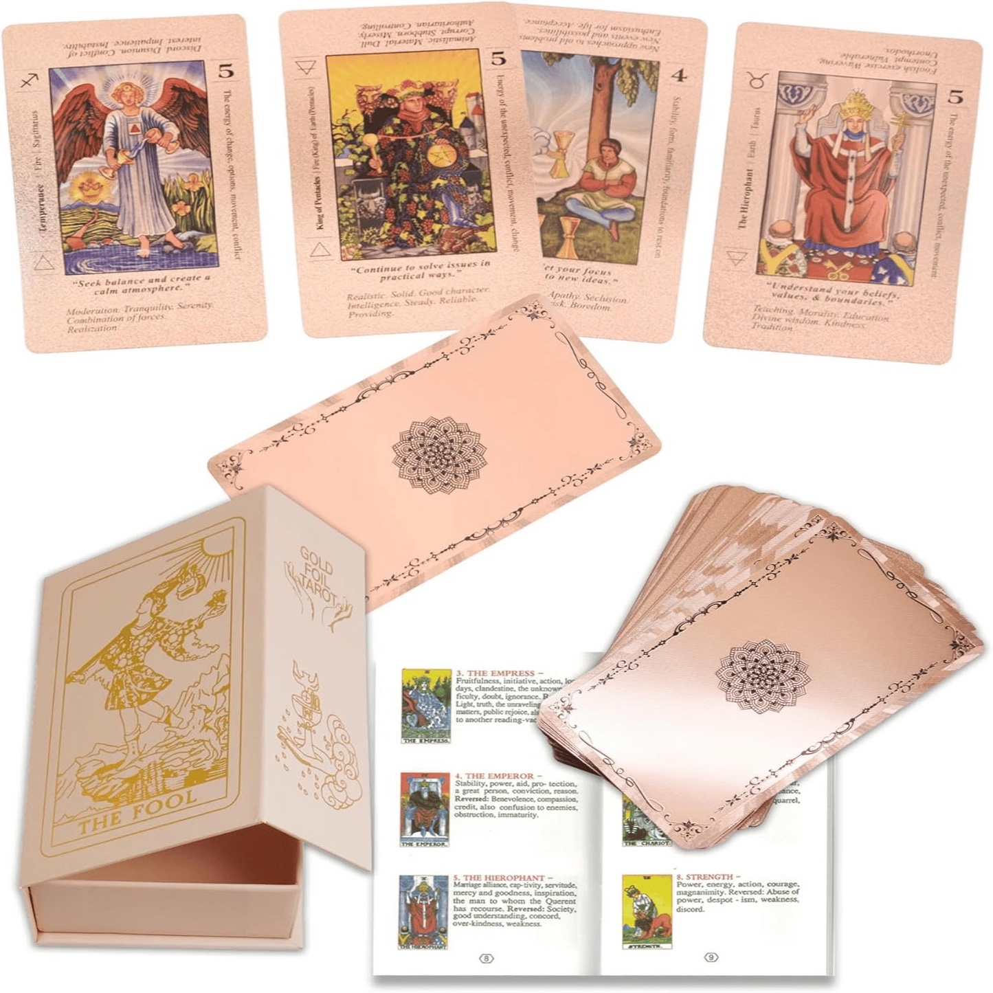 Witchy Cauldron Rose Gold Tarot Cards with Guide Book Includes Chakras Planets Zodiac Signs Elements & Affirmations