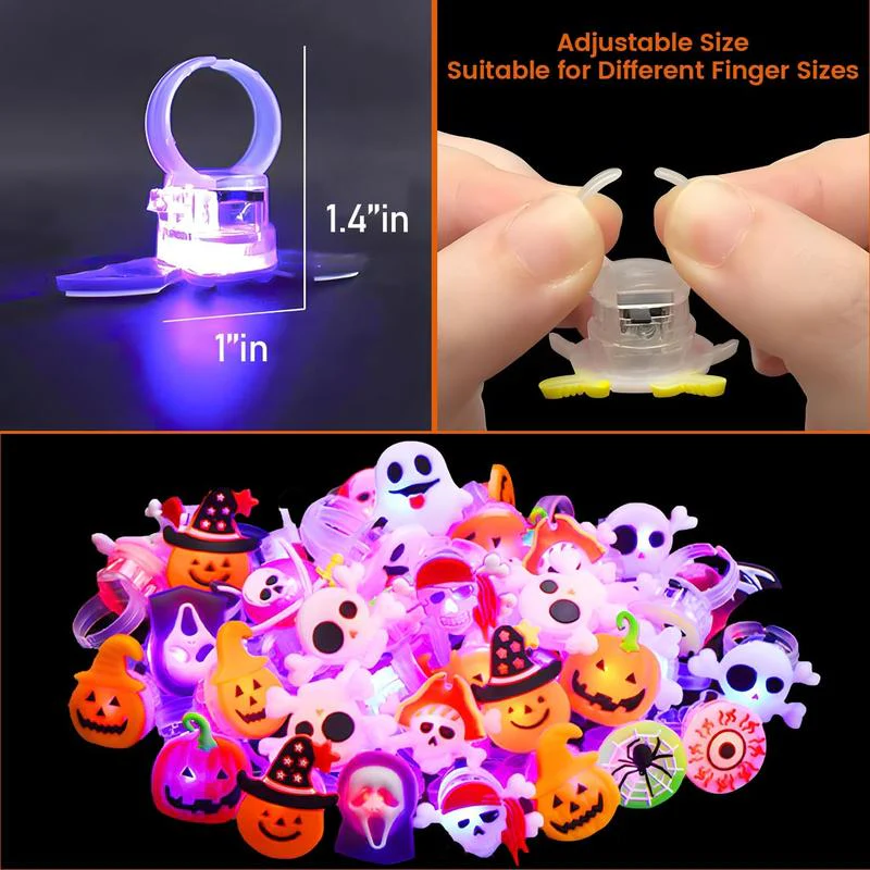 🔥 Halloween 50Pcs LED glowing ring(Featuring 18 creepy-cute shapes)