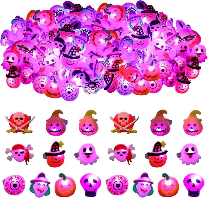 🔥 Halloween 50Pcs LED glowing ring(Featuring 18 creepy-cute shapes)