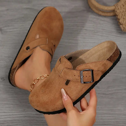 Women's Comfortable Slippers Suede Leather Cork Footbed