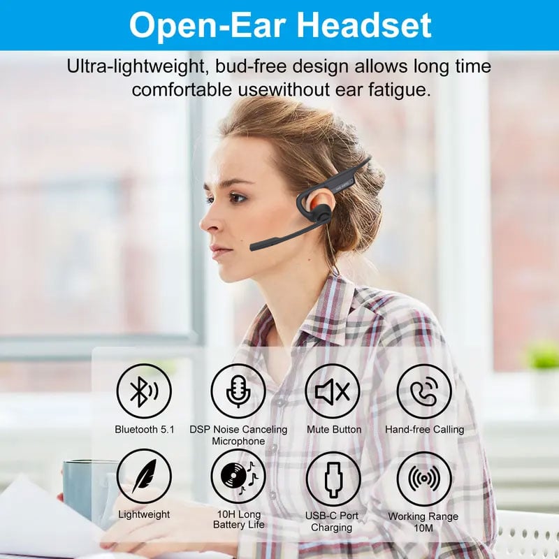 🔥 Open Air Conduction Wireless Bluetooth Headset with Microphone