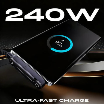 🔥📱240W Braided Fast Charge Cable With Built-in Phone Stand