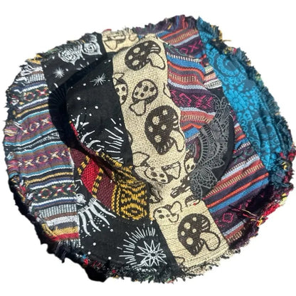 🎩Patchwork Multicolored Mushroom Hemp Hat with Hidden Pocket Fedorahats