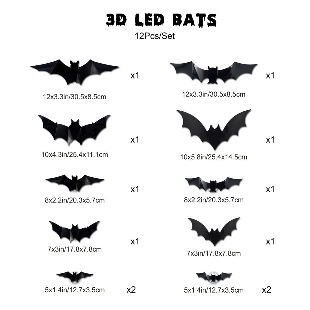 🎁3D Bat Design LED Decoration（1 Set 12 Pcs）