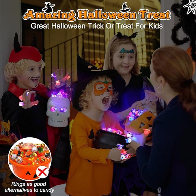 🔥 Halloween 50Pcs LED glowing ring(Featuring 18 creepy-cute shapes)