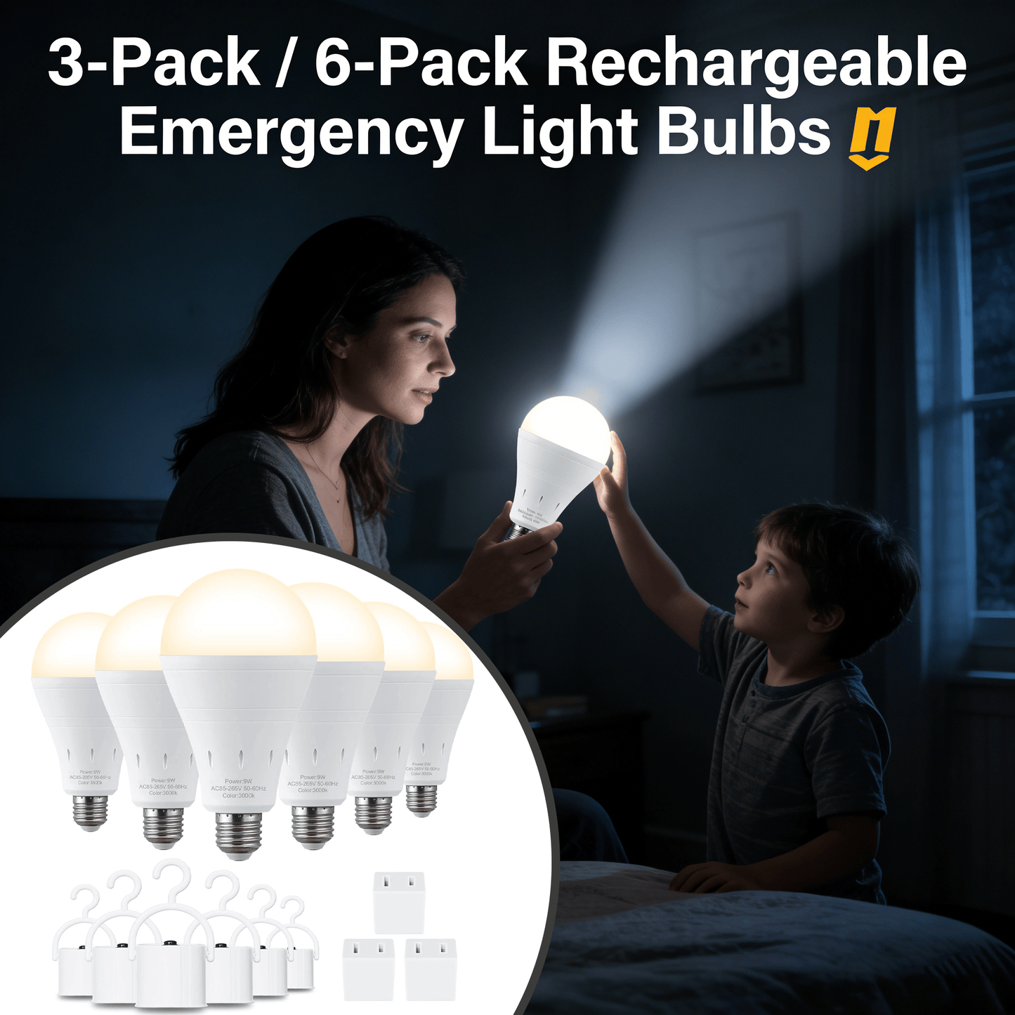 🎁🔥3-Pack Rechargeable Emergency Light Bulbs 💡