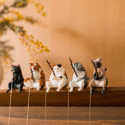 ⏰🔥 Hand-Painted Mini Cat Desk Figurines 😺 Set of 5 Cute Cartoon Kitty Companions