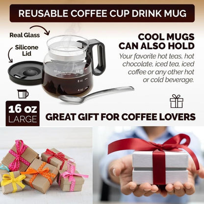 💖☕ 16 Oz Glass Coffee Mug – Coffee Pot Style