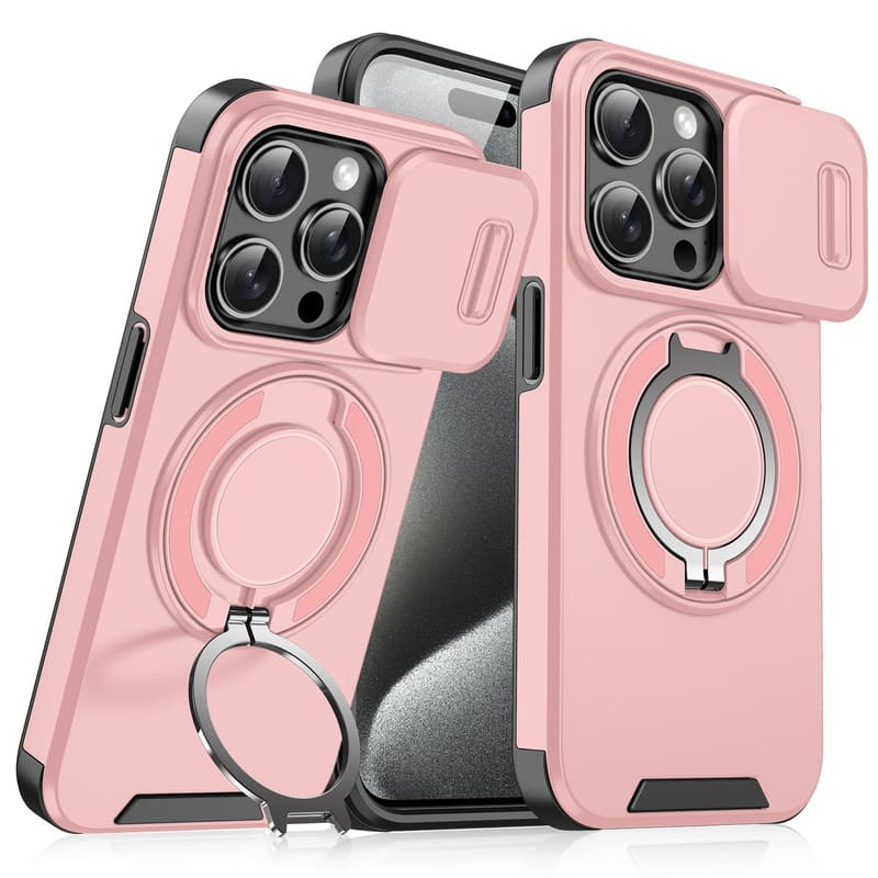 Military-Grade Shockproof Magnetic Case with Camera Slide & 360° Kickstand Ring