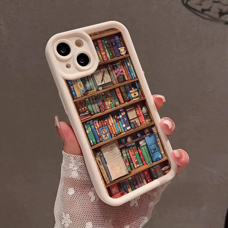 Cartoon Bookshelf Pattern Shockproof Non Slip Military-Grade Protective Silicone Cover