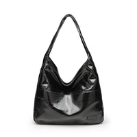 Glossy black leather
