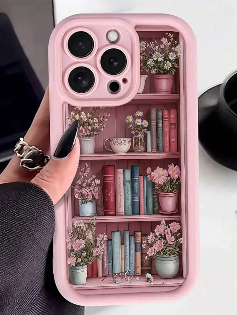 Cartoon Bookshelf Pattern Shockproof Non Slip Military-Grade Protective Silicone Cover