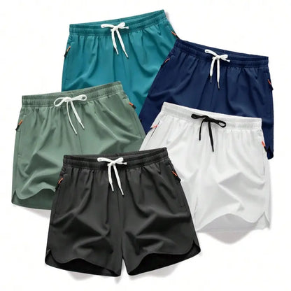 🔥5-piece set Men's Drawstring Zipper Pocket Shorts, Casual ElasticWaist Beach Shorts for Summer