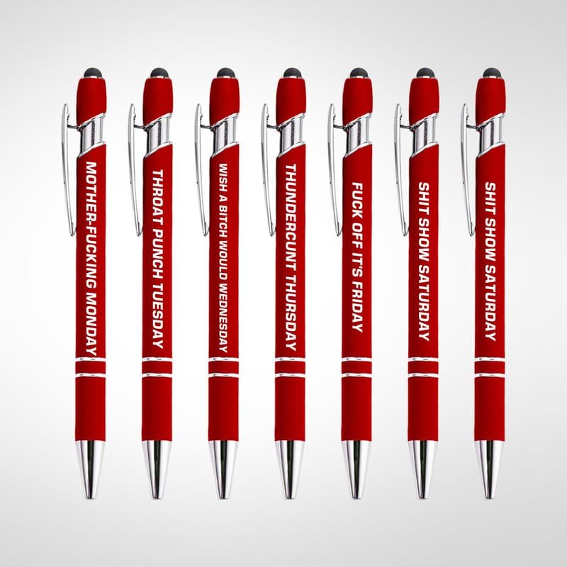 🔥💝Funny Stress-Relief Daily Quotes Metal Ballpoint Pen Set (7 Pcs) | 🎁Office Christmas Gift Exchange