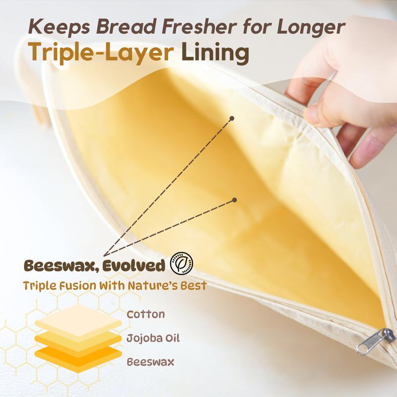 🍞Wide Zipper Access Cotton & Beeswax Bread Bags for Sourdough✨