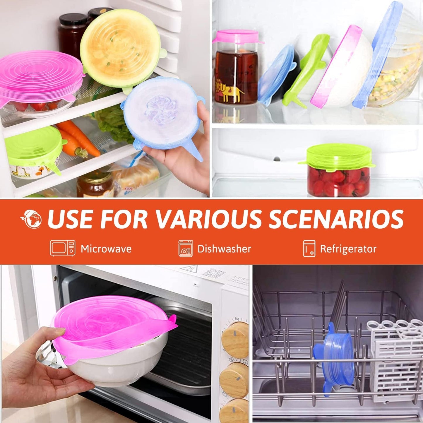 Silicone Cover Stretch Lids Reusable Airtight Food Wrap Covers