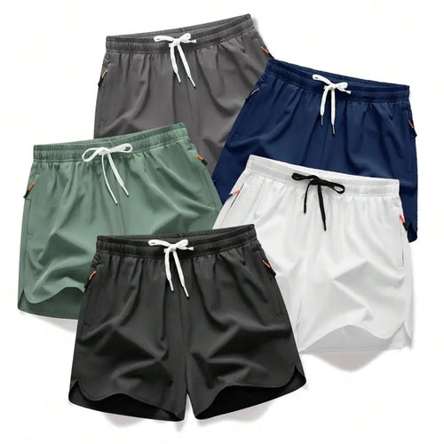 🔥5-piece set Men's Drawstring Zipper Pocket Shorts, Casual ElasticWaist Beach Shorts for Summer
