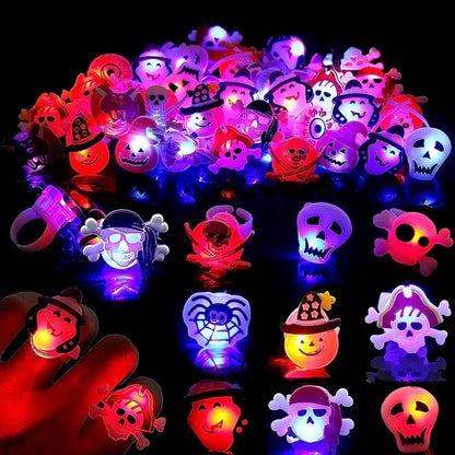 🔥 Halloween 50Pcs LED glowing ring(Featuring 18 creepy-cute shapes)