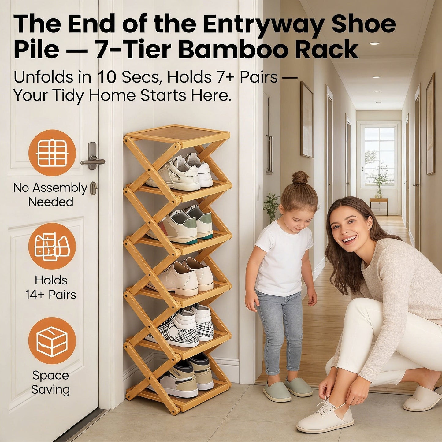 The 9-Tier No-Assembly Bamboo Rack !🌿👟