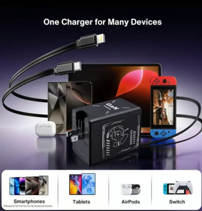 2-in-1 GaN Tiktrove 3.0  Charger with Retractable Cables