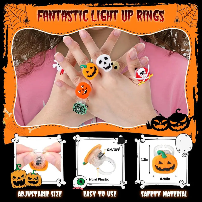 🔥 Halloween 50Pcs LED glowing ring(Featuring 18 creepy-cute shapes)
