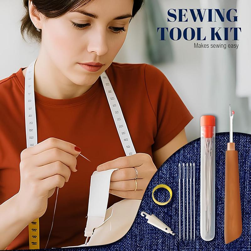 🧵34PCS Big Eye Steel Needles Set - Long & Thin Handmade Quilting & Sewing Needles Kit for DIY Sewing Projects