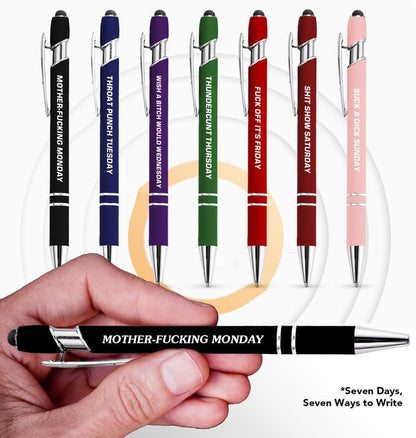 🔥💝Funny Stress-Relief Daily Quotes Metal Ballpoint Pen Set (7 Pcs) | 🎁Office Christmas Gift Exchange
